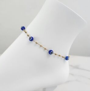 Modern Style Beaded Blue Evil Eye 18K Gold Plated Bracelet